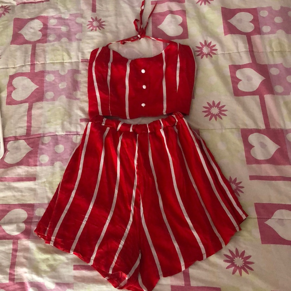 Red and white striped coord
